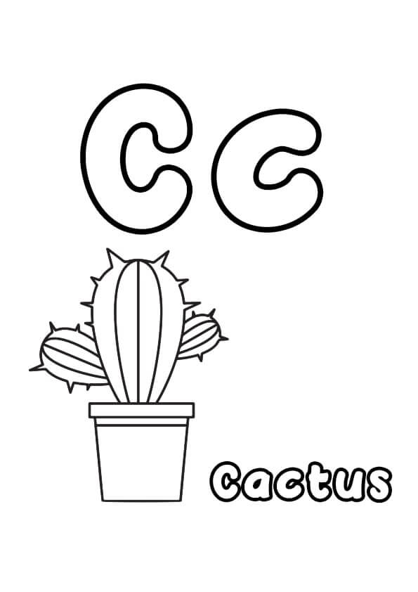 C-kirjain kaktuksen kanssa Värityskuva