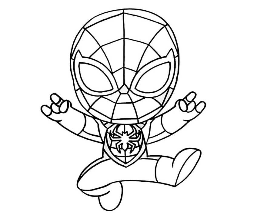 Chibi Spiderman hyppää Värityskuva
