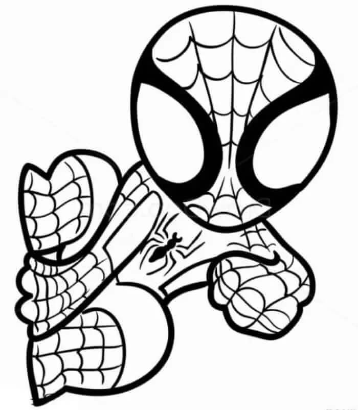 Chibi Spiderman kiipeää Värityskuva