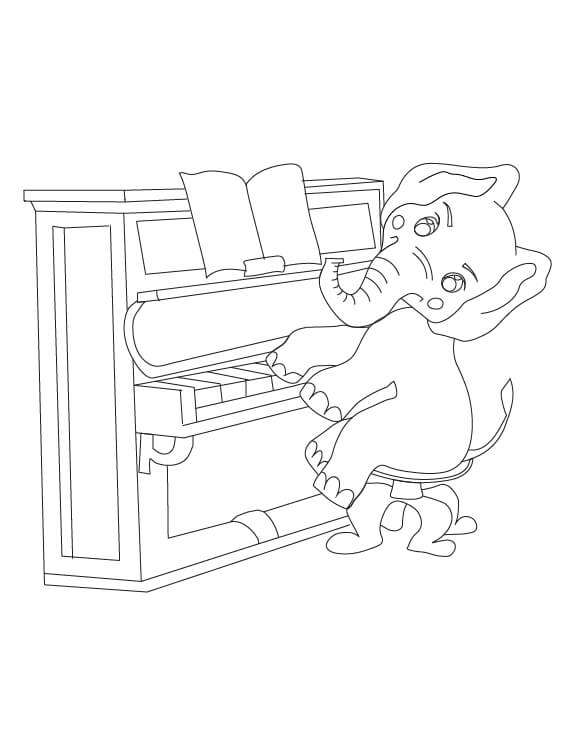 Elefantti soittaa pianoa Värityskuva