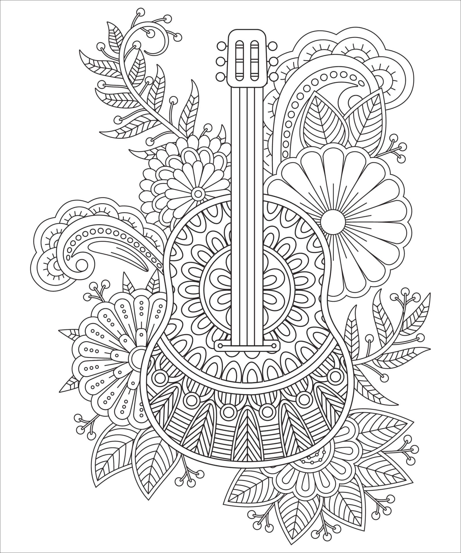 Gitarre mit Blumen-Mandala Värityskuva