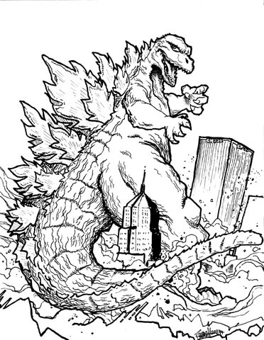 Godzillan tuhoutunut kaupunki Värityskuva