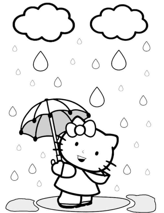 Hauska Hello Kitty pitelee sateenvarjoa Värityskuva