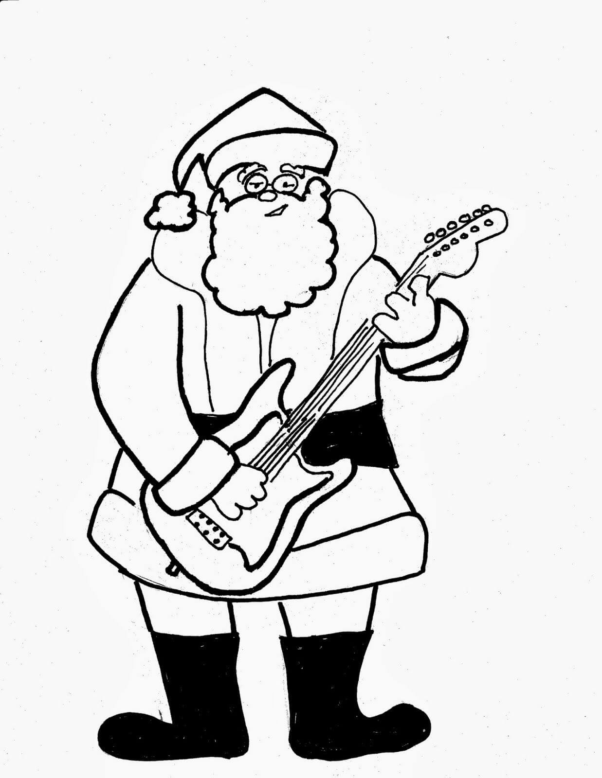 Hauska Joulupukki pitelee kitaraa Värityskuva