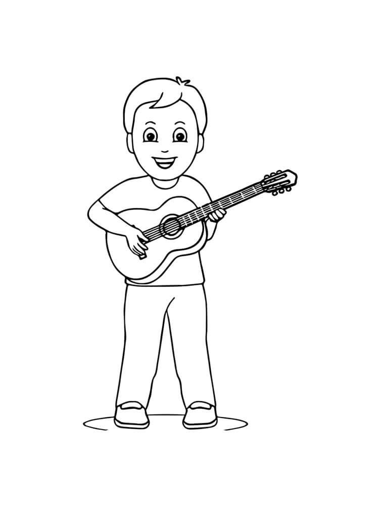 Hauska poika soittaa kitaraa Värityskuva