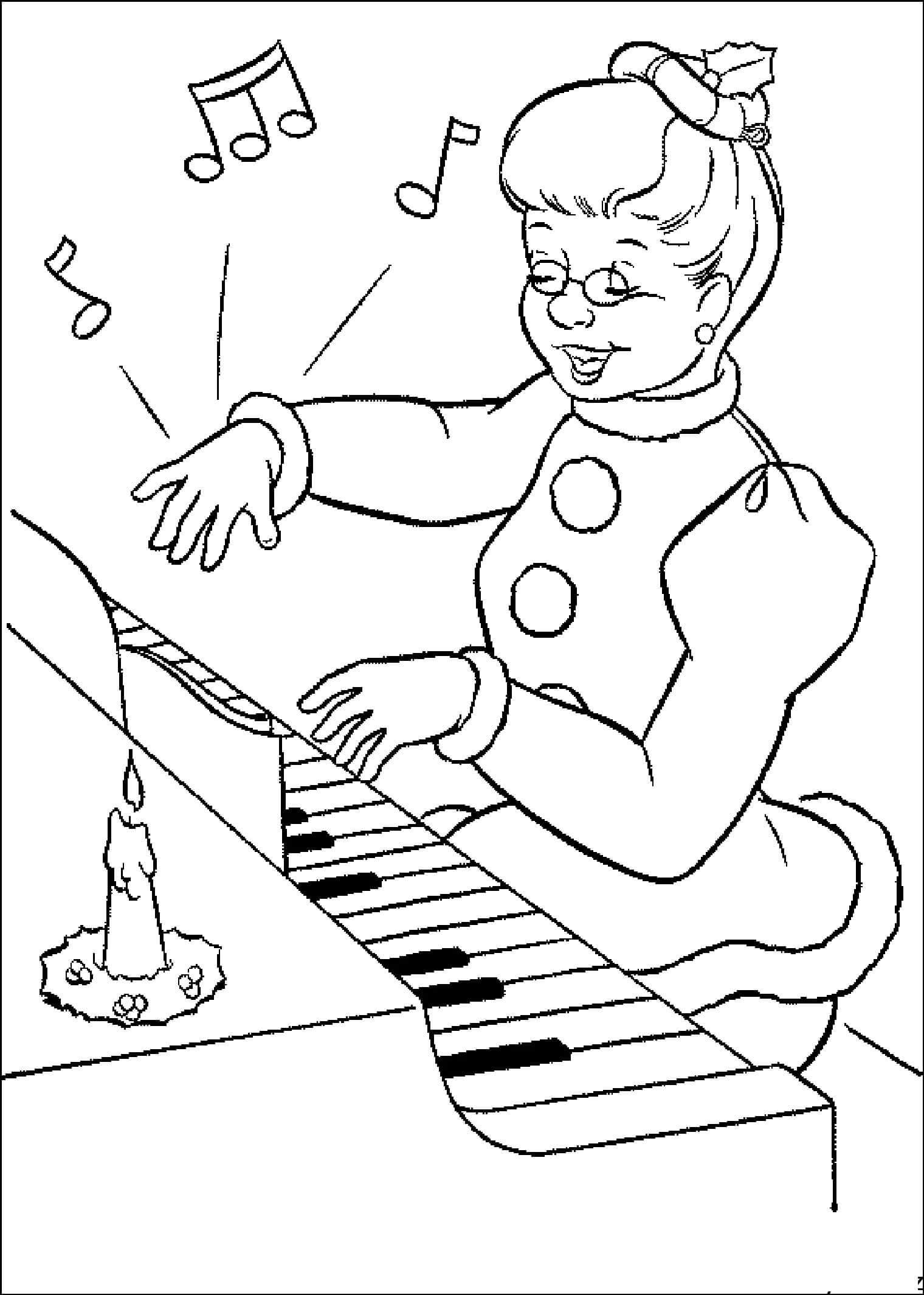 Hauska tyttö soittaa pianoa Värityskuva