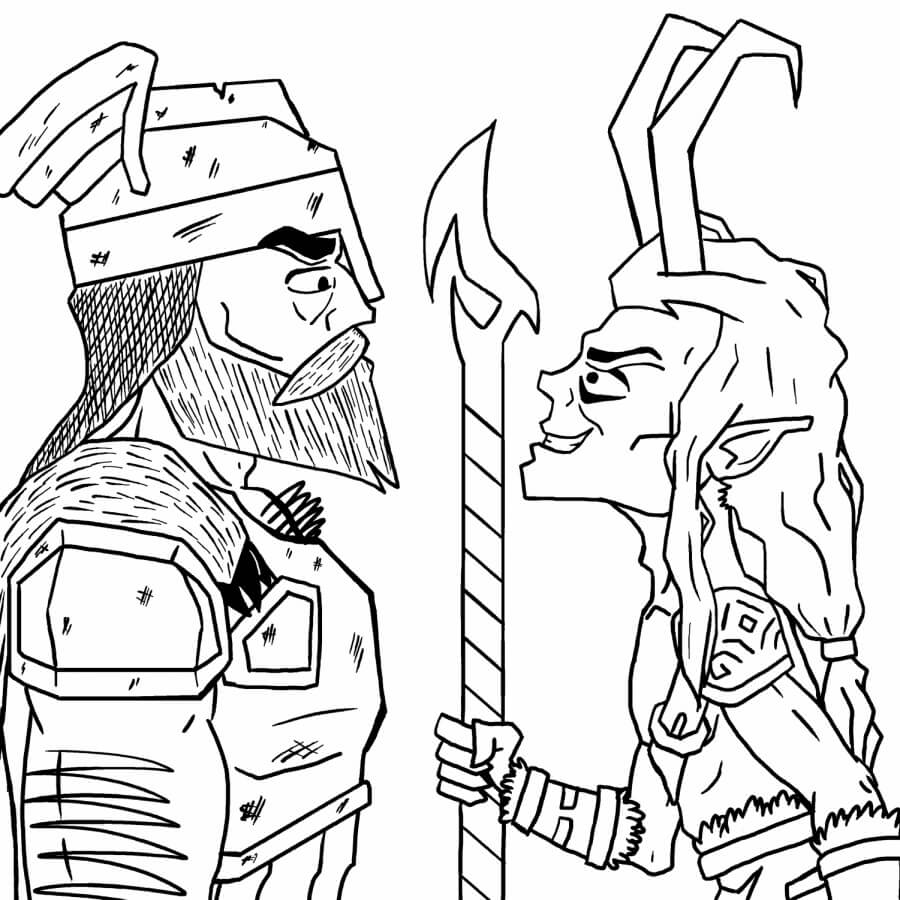 Hauskoja Loki ja Thor Värityskuva
