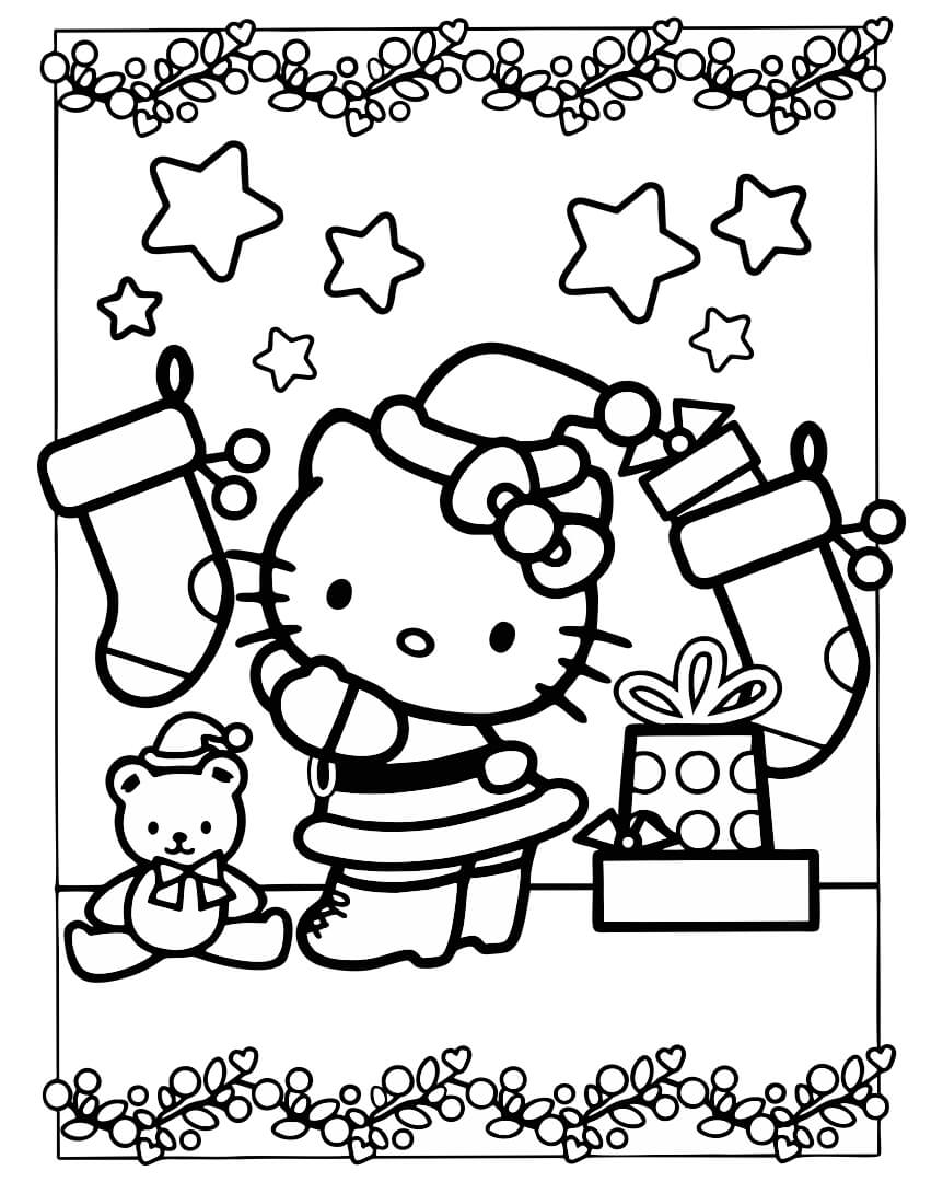 Hello Kitty joululomalla Värityskuva
