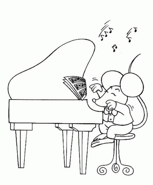 Hiiri soittaa pianoa Värityskuva