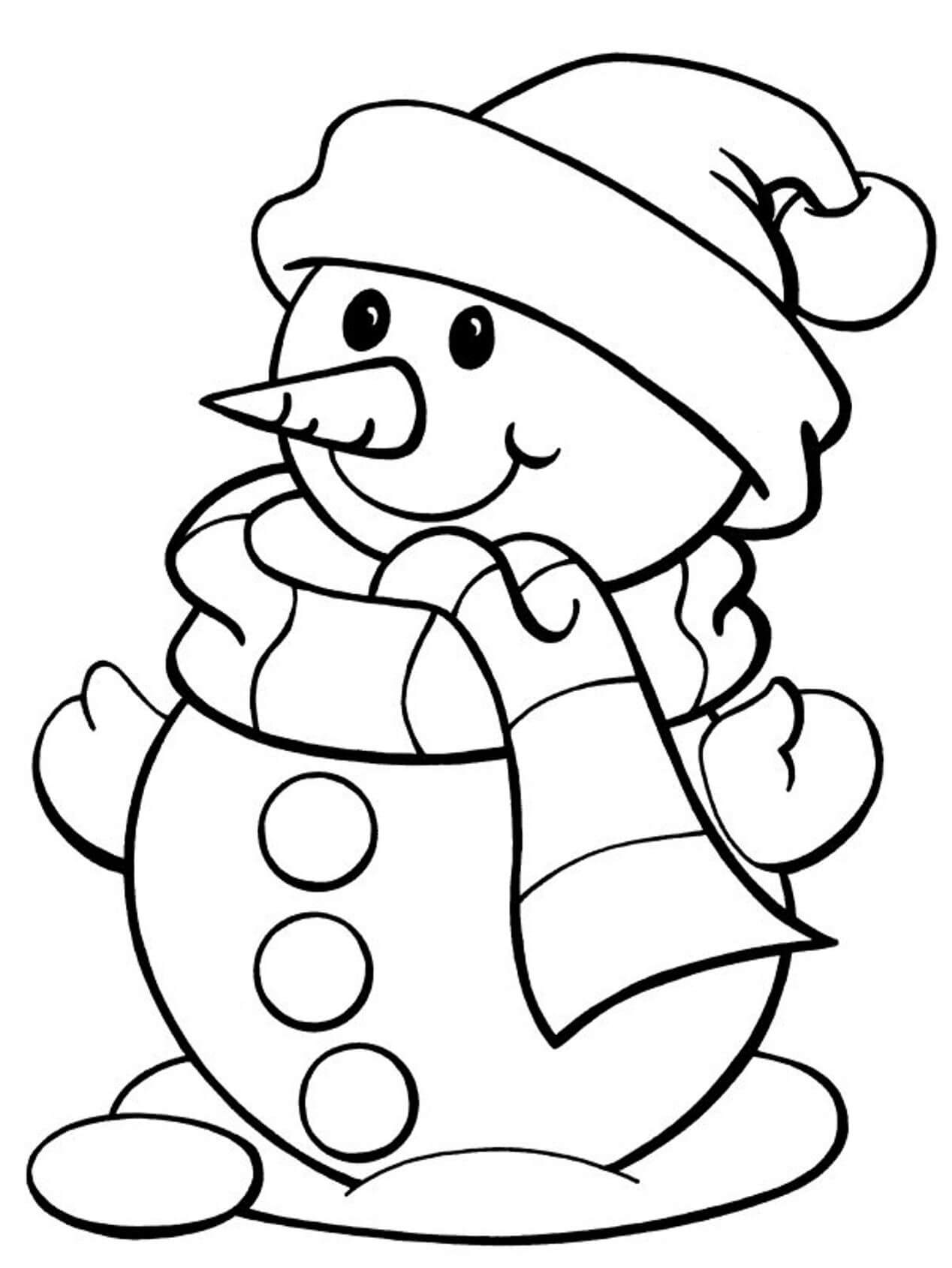Hymyilevä Lumiukko Talvella Värityskuva