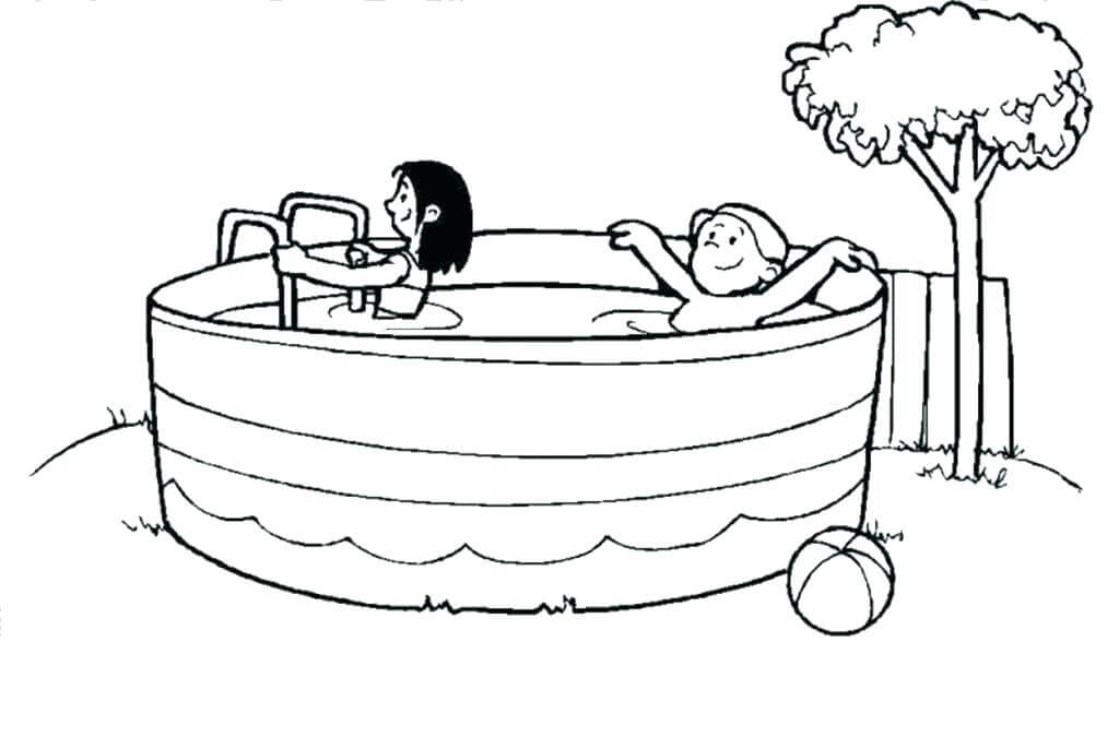 Kaksi lasta uimassa uima-altaassa Värityskuva
