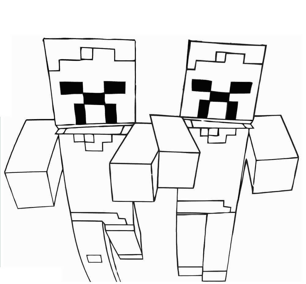 Kaksi Minecraft Zombia Värityskuva