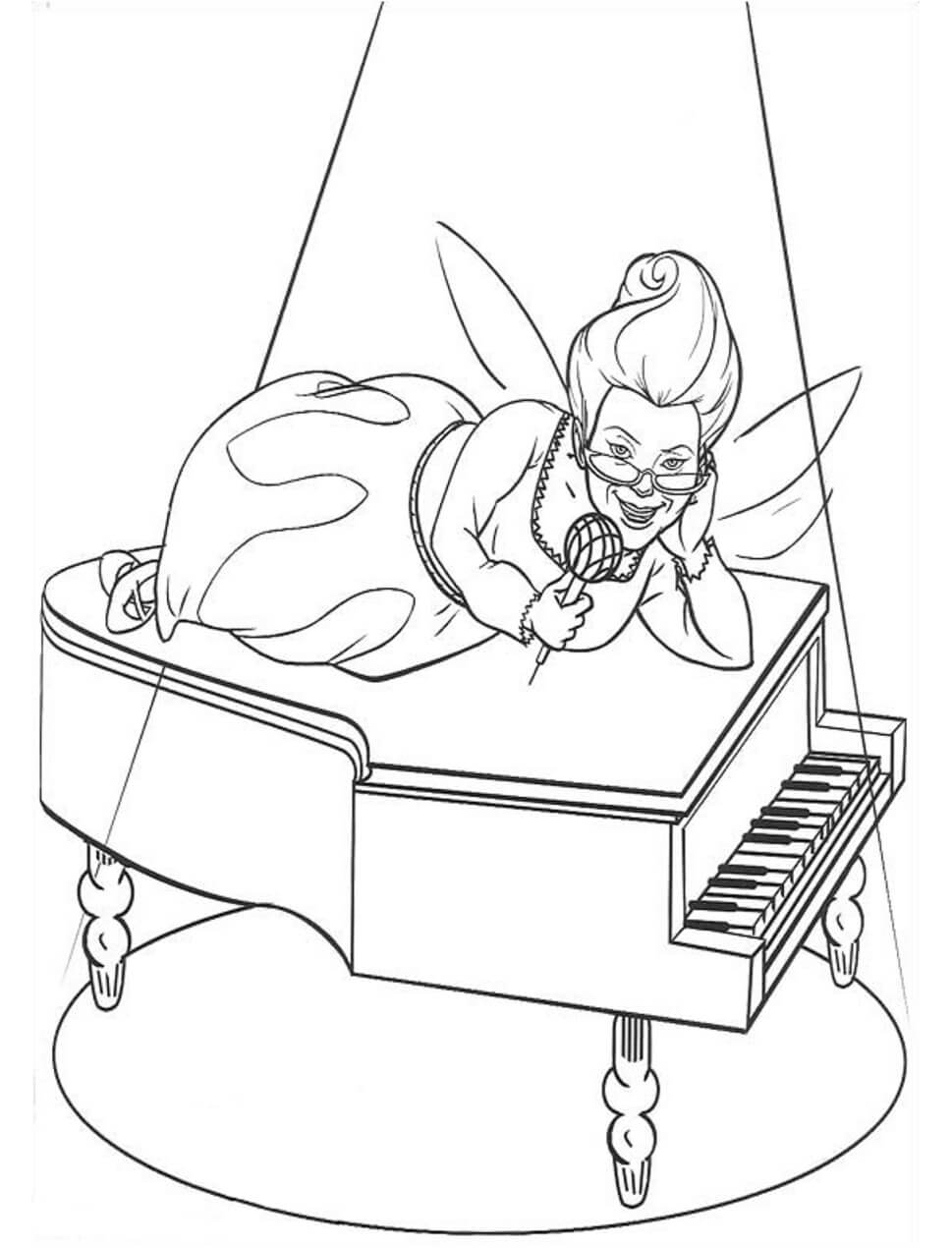 Keiju kummiäiti pianolla Värityskuva