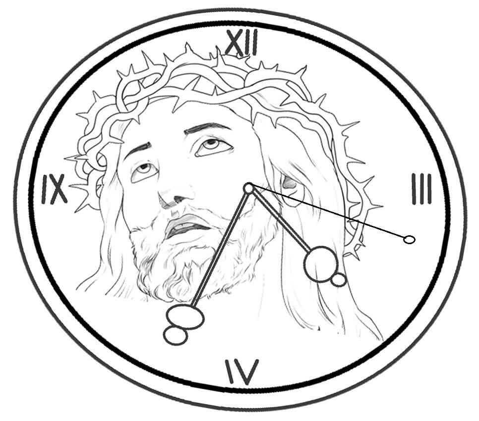 Kello Jeesus-kellotaululla Värityskuva