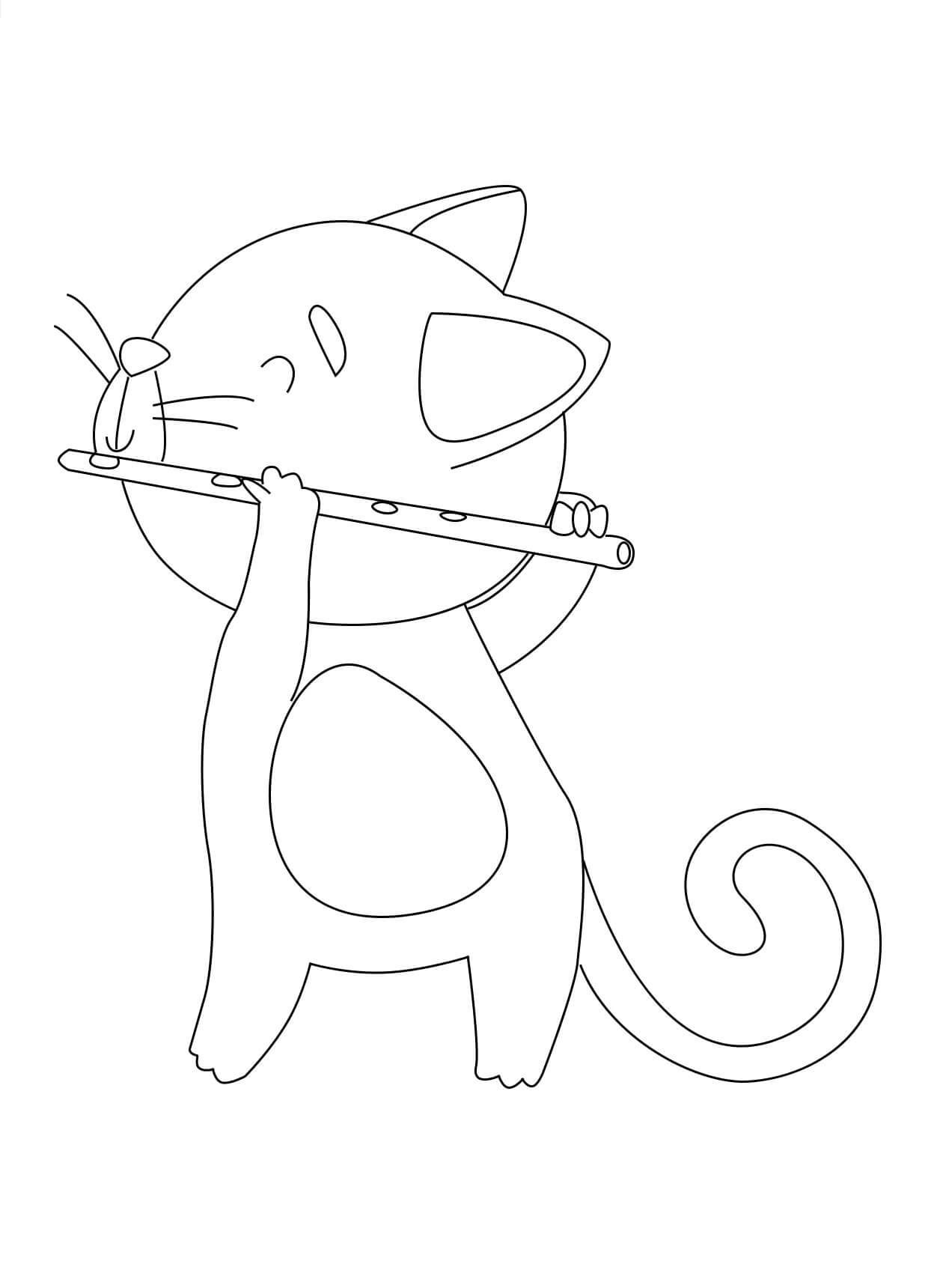 Kissa soittaa huilua Värityskuva
