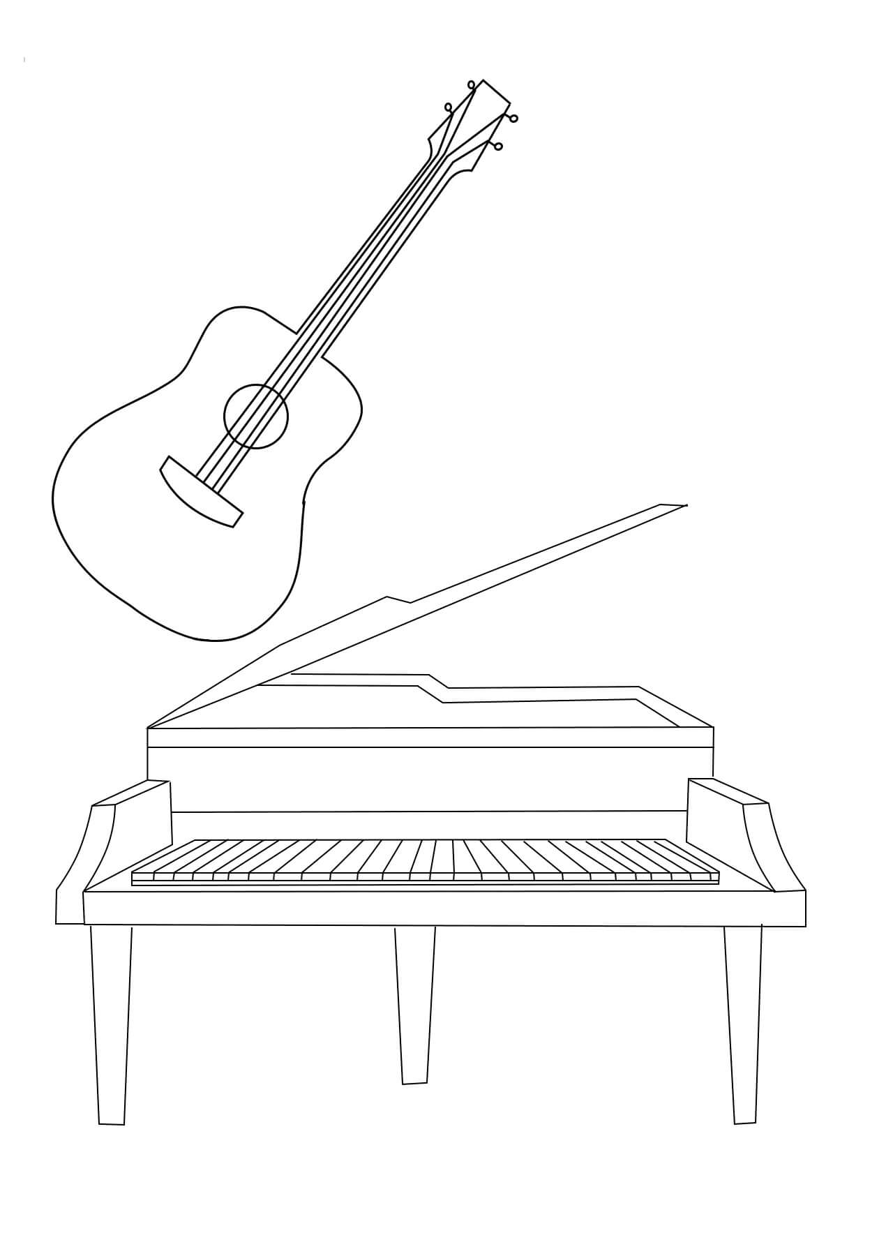 Kitara ja piano Värityskuva