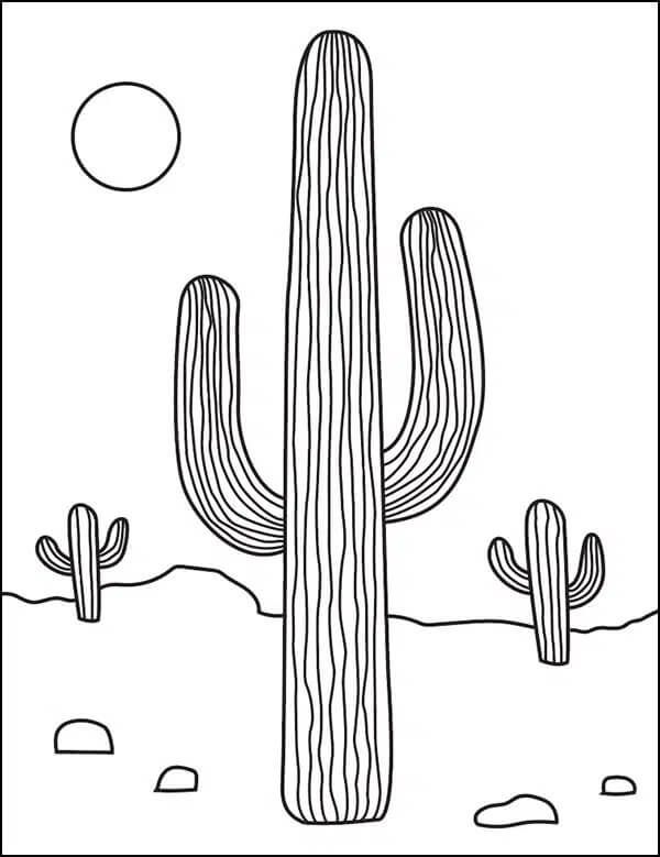 Kolme kaktusta autiomaassa Värityskuva
