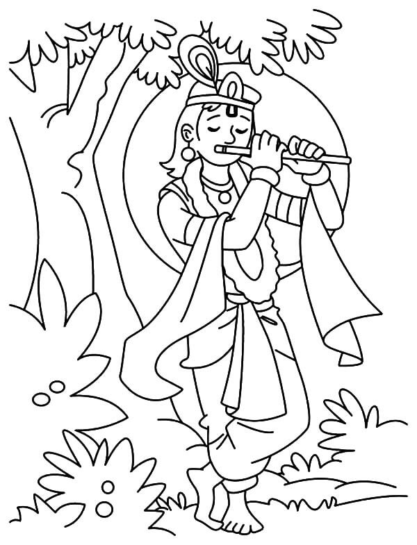 Krishna Radha soittaa huilua Värityskuva