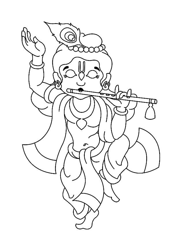 Krishna soittaa huilua Värityskuva