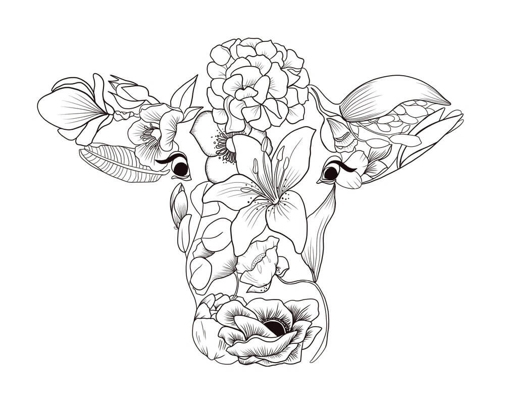 Kukka Lehmä Värityskuva