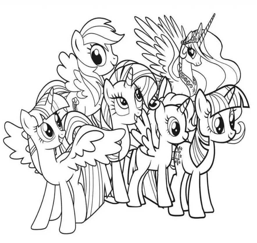 Kuusi yksisarvista My Little Pony Värityskuva
