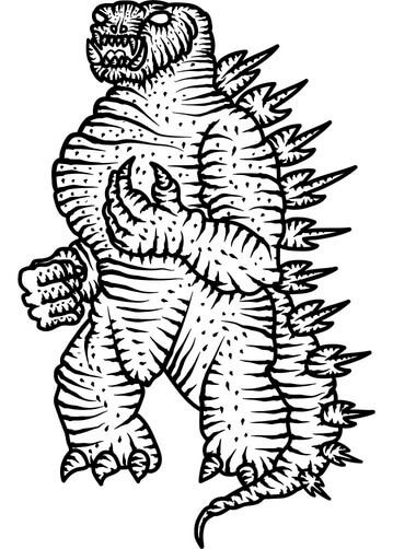 Kynäpiirros Godzilla Värityskuva