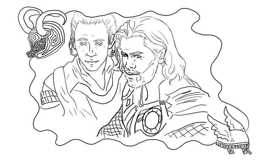 Loki Thorin kanssa Värityskuva