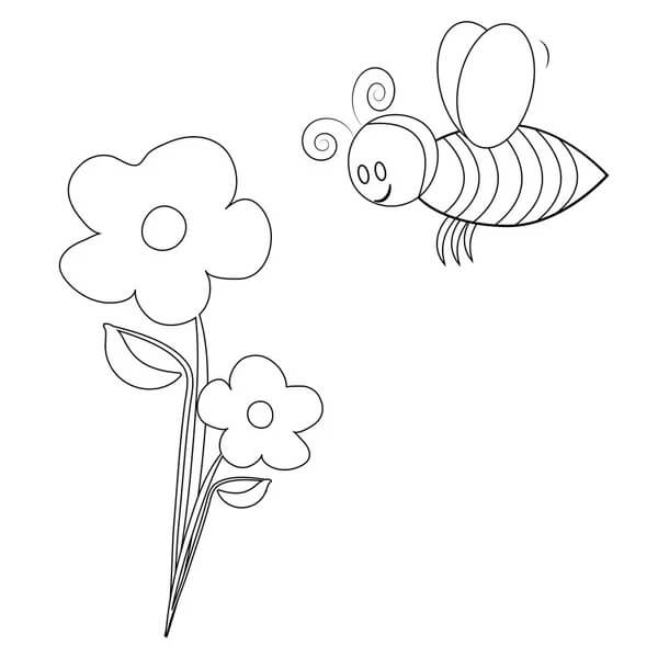 Mehiläinen ja kukka Värityskuva