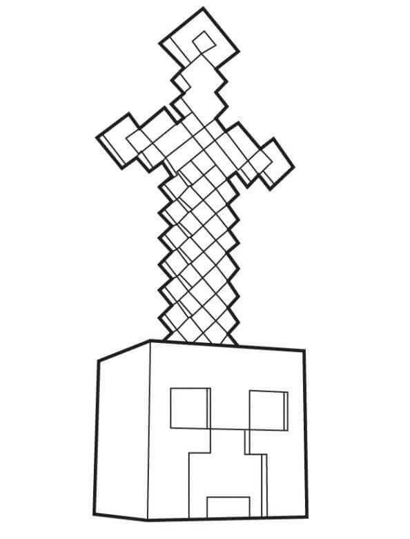Miekka ja Zombie Minecraftissa Värityskuva