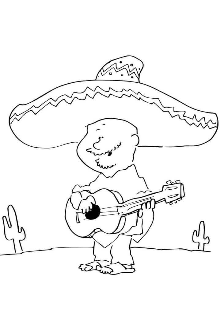 Mies meksikolainen soittaa kitaraa Värityskuva