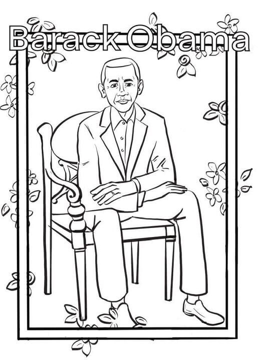 Obama istuu tuolilla Värityskuva