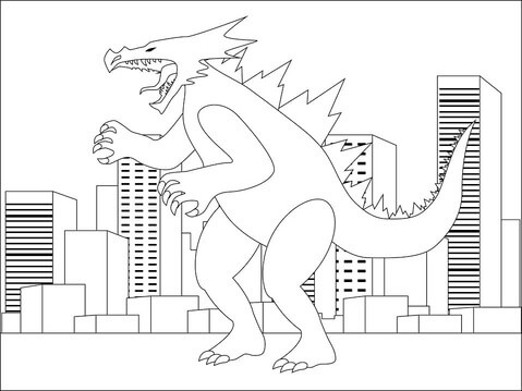 Pelottava Godzilla kaupungissa Värityskuva