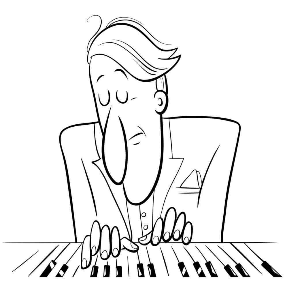 Pianisti soittaa pianoa Värityskuva