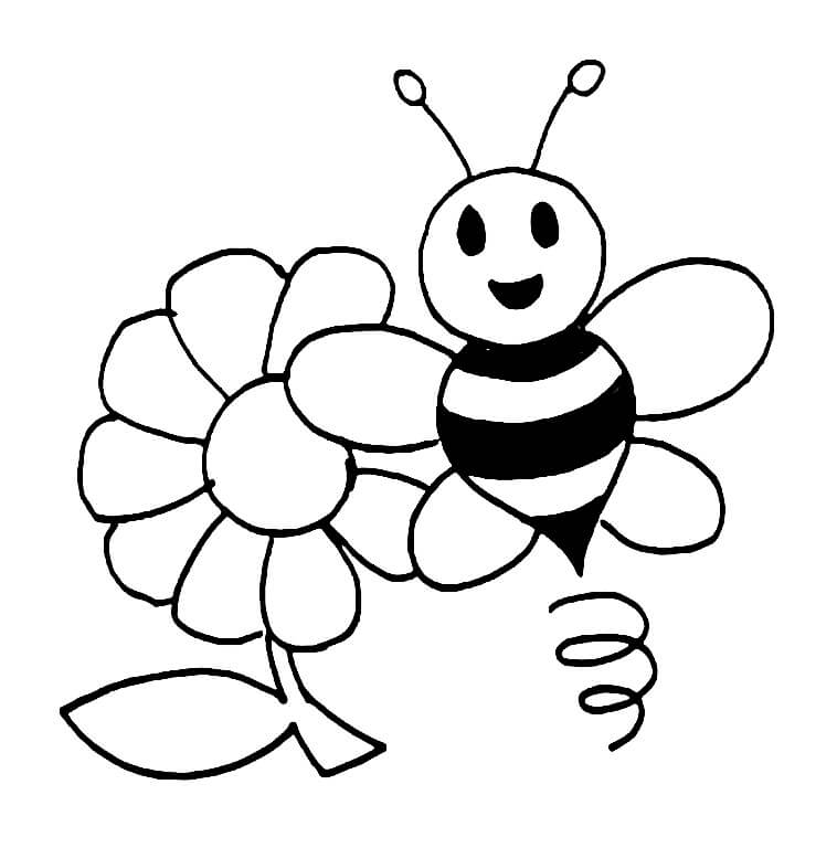 Piirustus mehiläinen ja kukka Värityskuva