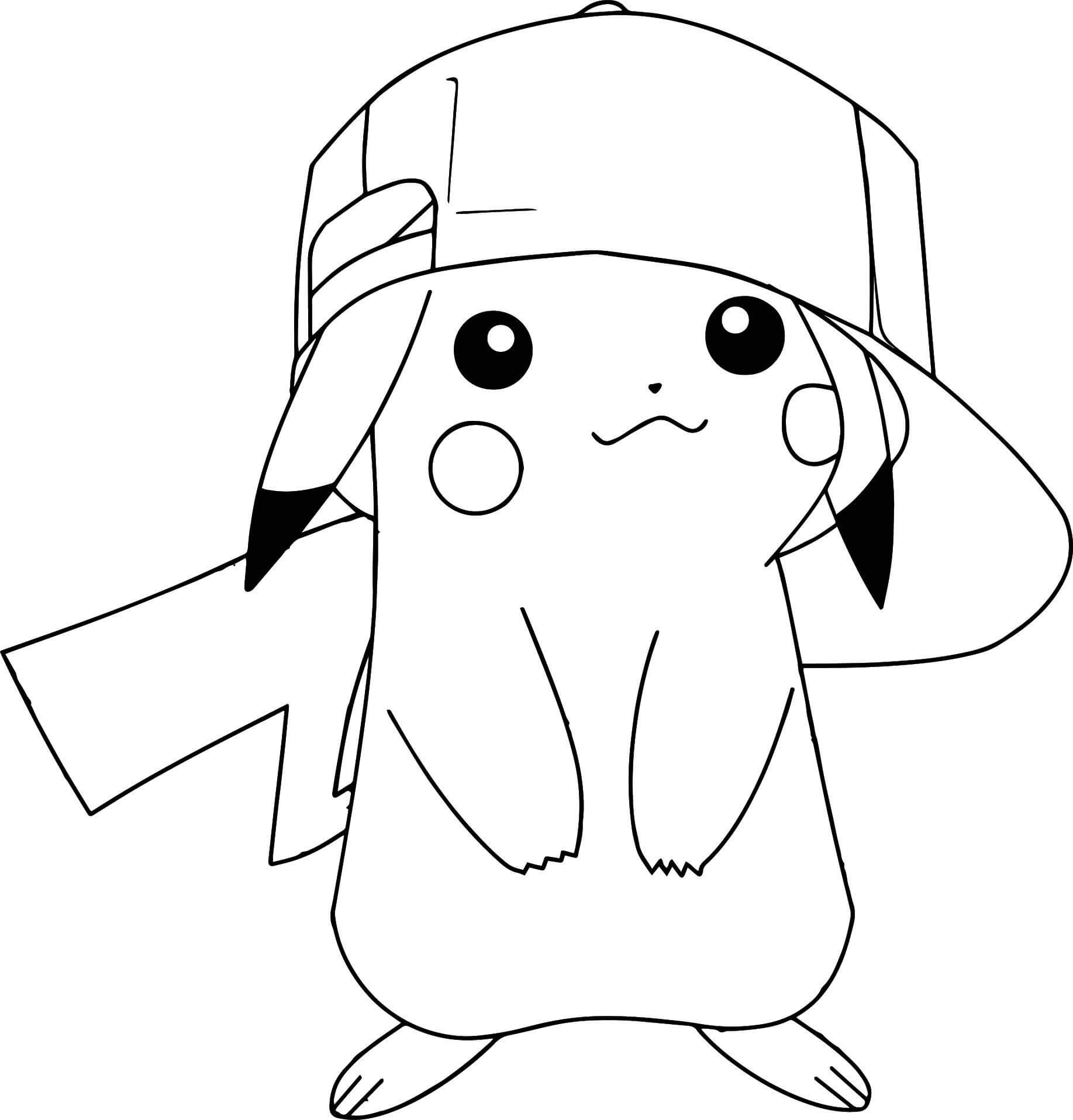 Pikachu päällään hattu Värityskuva
