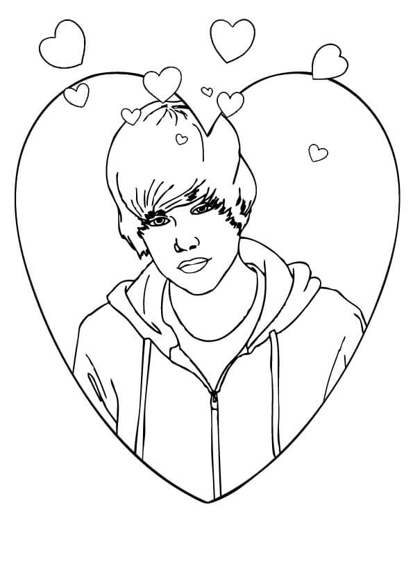 Pikku Justin Bieber sydämessä Värityskuva