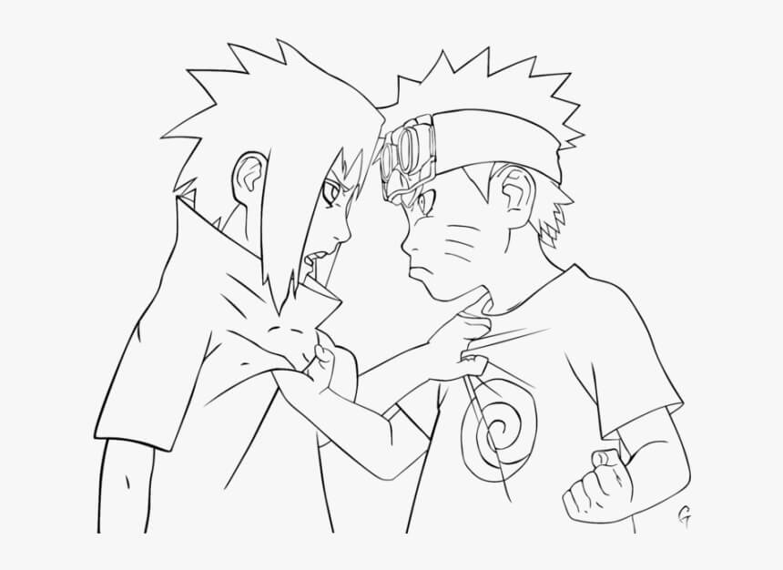 Pikku Sasuke ja Naruto Riitelivät Värityskuva