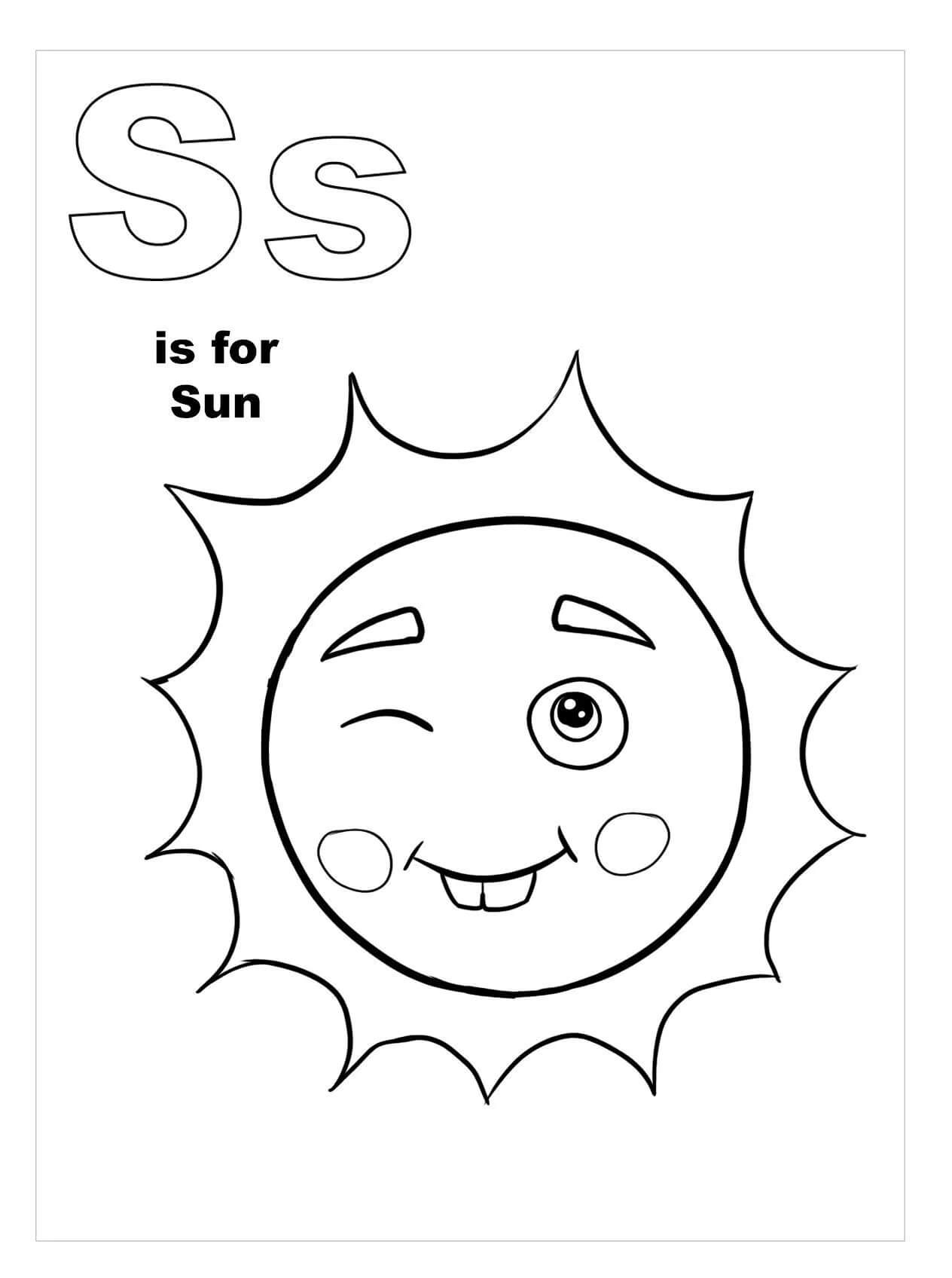 S-kirjain tarkoittaa aurinkoa Värityskuva