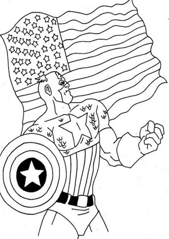 Sarjakuva kapteeni Amerikka Yhdysvaltain lipulla Värityskuva