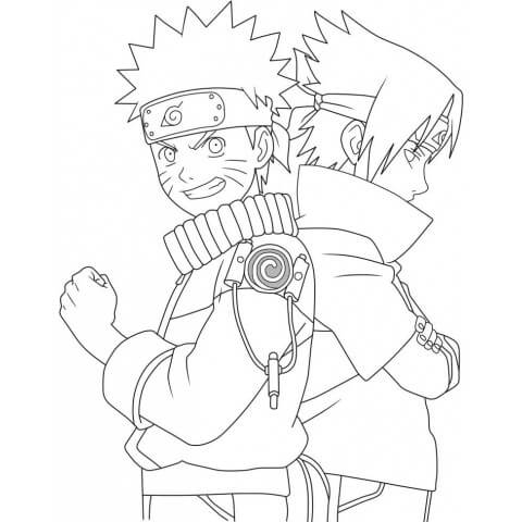 Sasuke ja Naruto Ovat Tukeneet Toisiaan Värityskuva