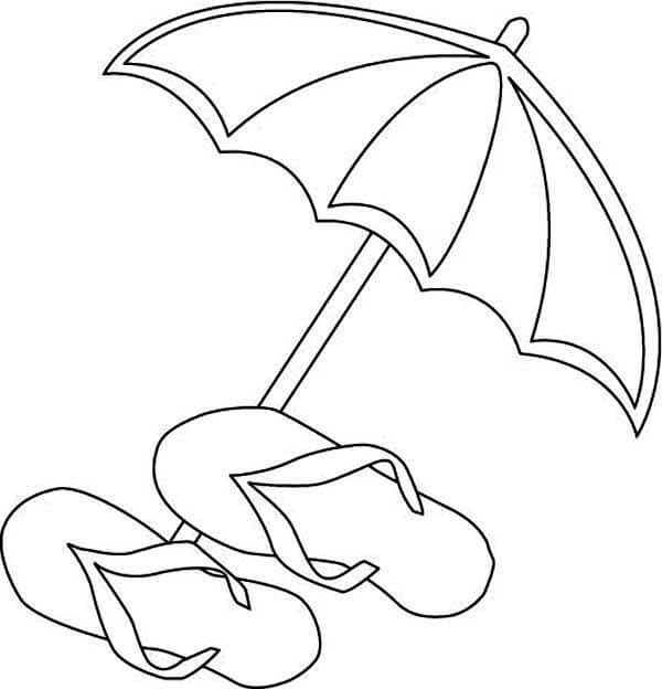Sateenvarjo ja sandaalit Värityskuva