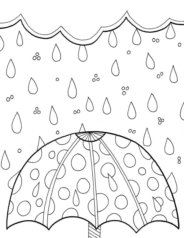 Sateenvarjo sateen kanssa keväällä Värityskuva