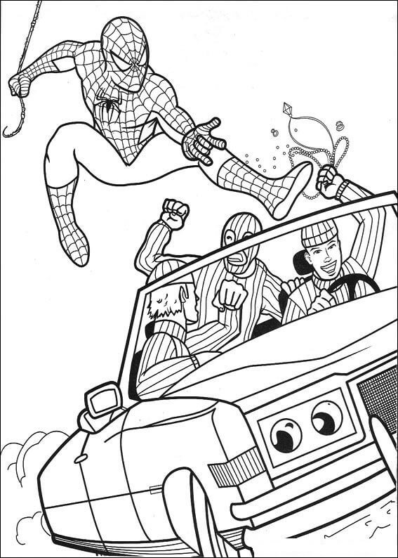 Spiderman saa kiinni rikolliset Värityskuva