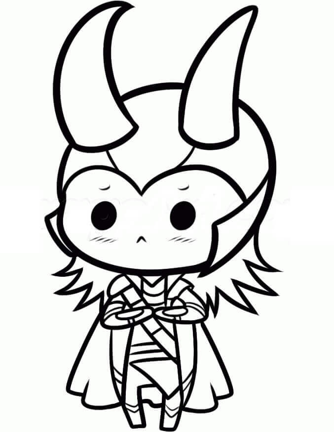 Suloinen Chibi Loki Värityskuva