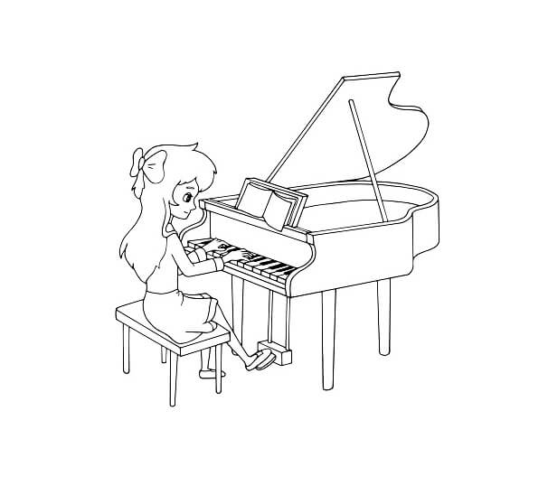 Tyttö soittaa pianoa Värityskuva