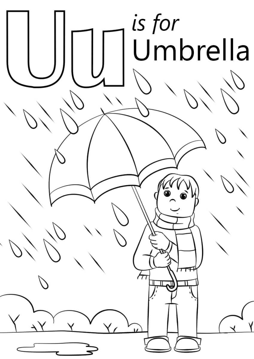 U-kirjain tarkoittaa sateenvarjoa Värityskuva