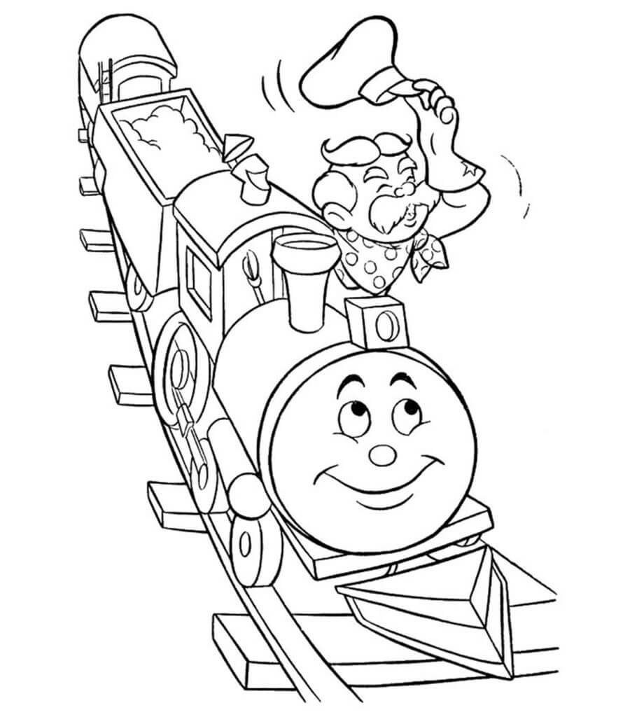 Vanha mies hymyilevässä junassa Värityskuva