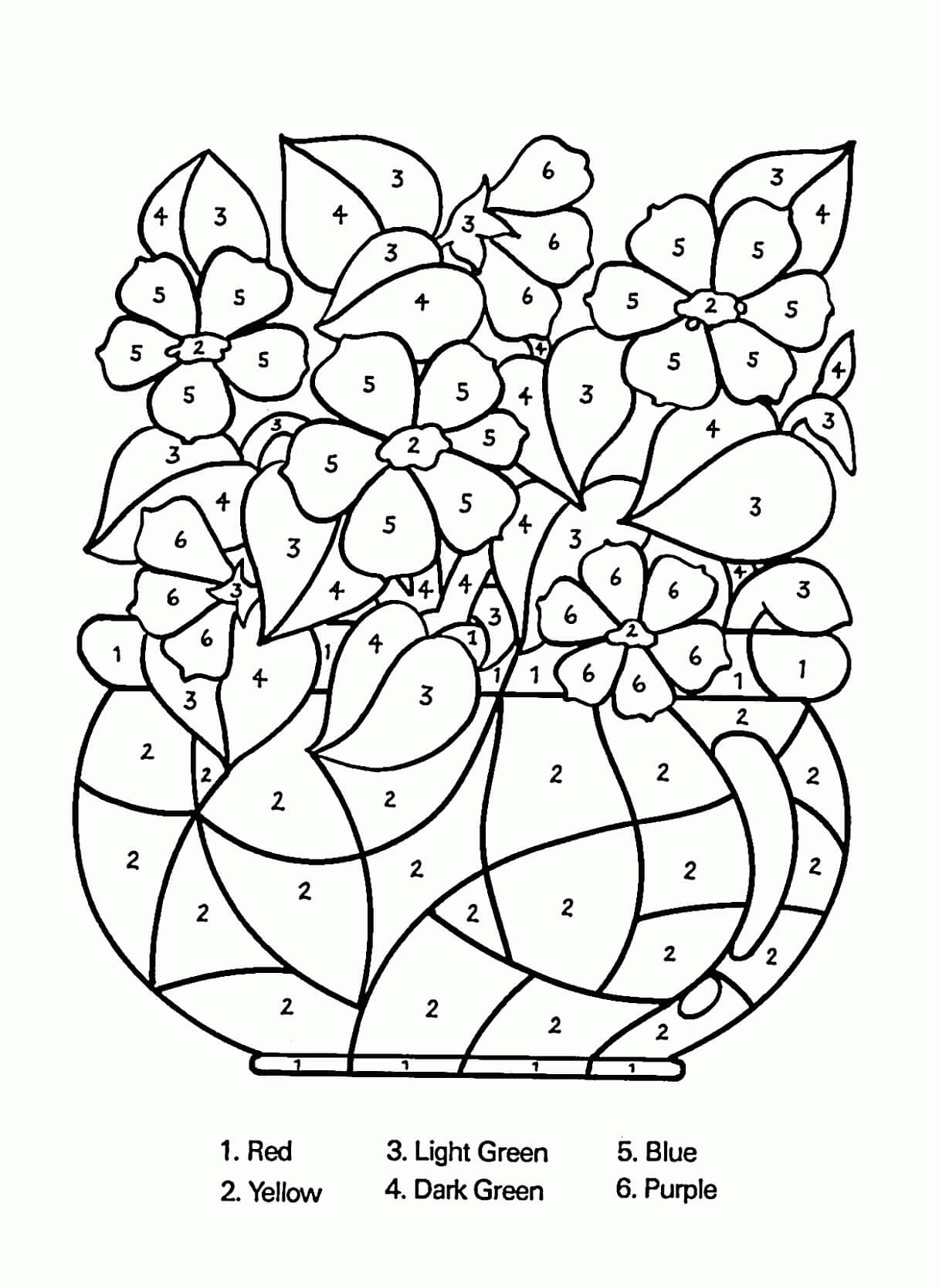 Yksinkertainen kukkamaljakko värin mukaan Värityskuva