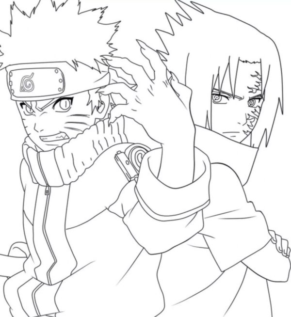 Sasuke ja Naruto ovat valmiita taisteluun Värityskuva
