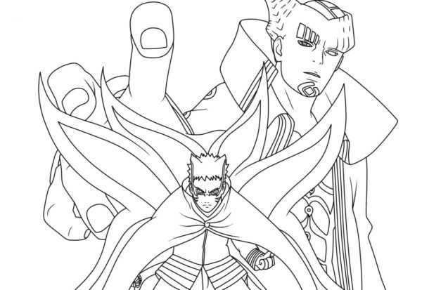 Yksityiskohtainen värityssivu Narutosta Baryon-tilassa ja hänen vihollisensa takana – Isshiki Otsutsuki Värityskuva